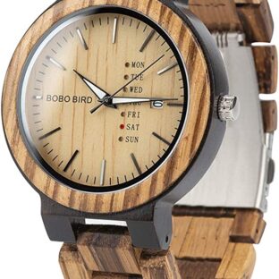 BOBO BIRD Mens Wooden Watch ボボバード メンズ 男性用 木製腕時計 アナログクォーツ 日付週表示 軽量(ブラウン)
