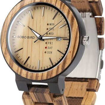 BOBO BIRD Mens Wooden Watch ボボバード メンズ 男性用 木製腕時計 アナログクォーツ 日付週表示 軽量(ブラウン)